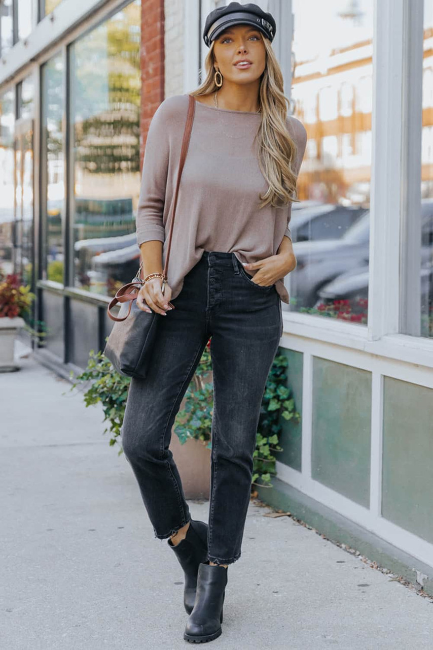 Khaki Lightweight Knit Oversize Blouse