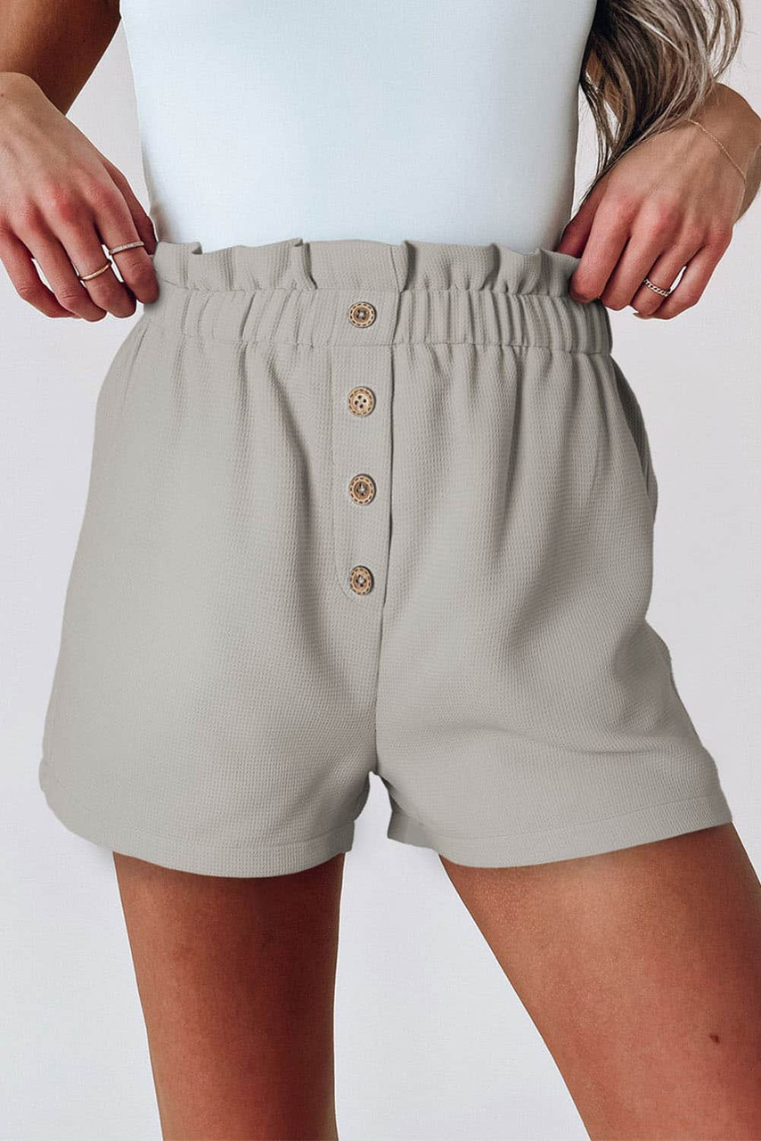 Gray Linen Mix Paper Bag Shorts