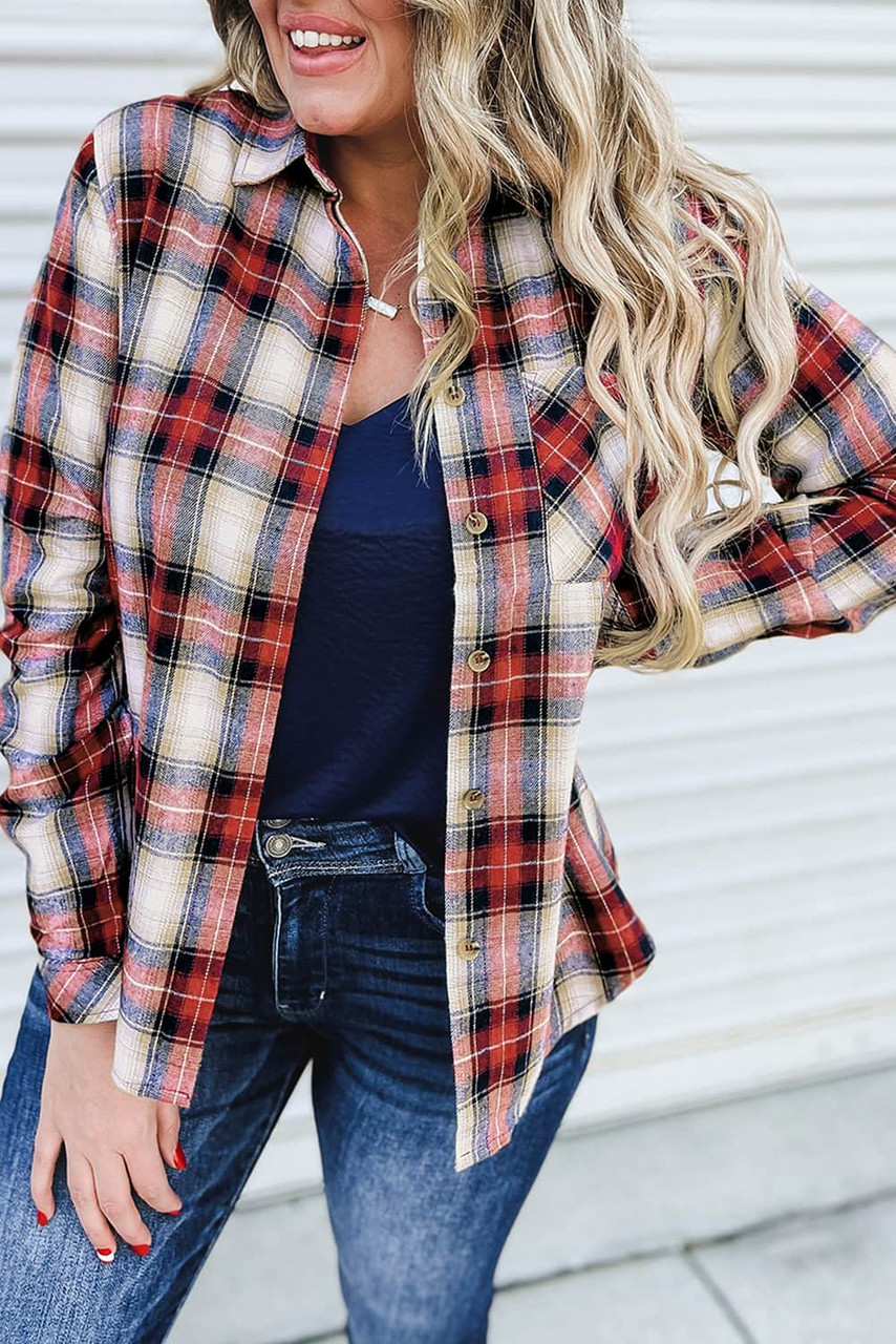 Red Plus Size Plaid Pattern Shirt