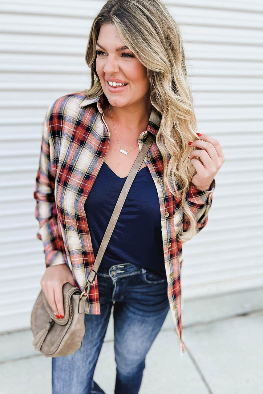 Red Plus Size Plaid Pattern Shirt