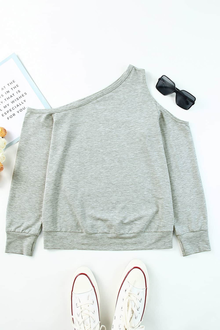 Gray Asymmetric Cold Shoulder Long Sleeve Top