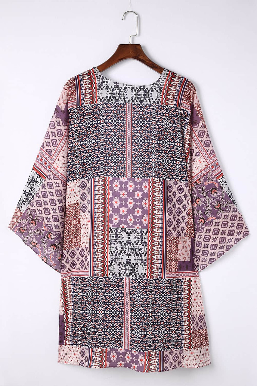 Pink Geometric Print Open Front Kimono