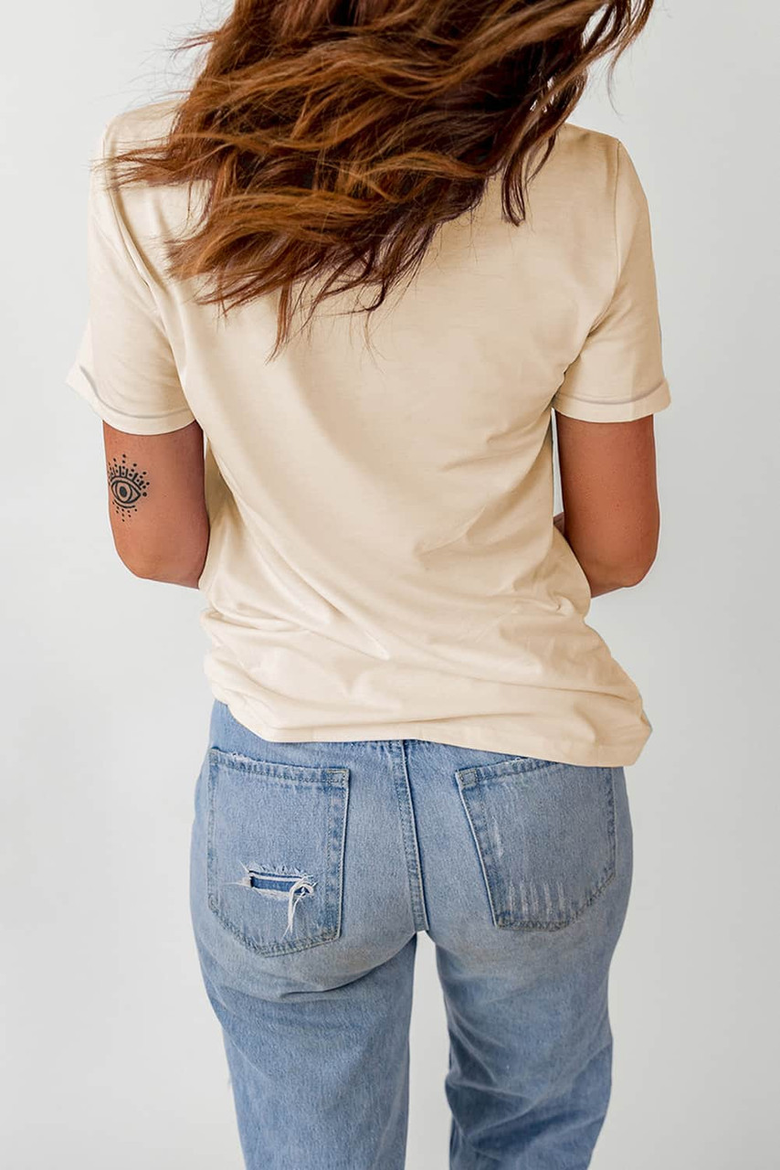 Khaki Darling Letter Graphic Print Short Sleeve T Shirt