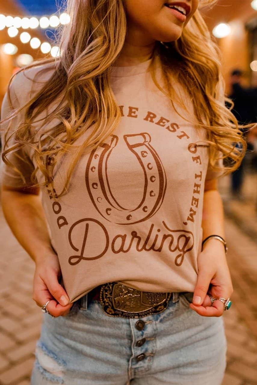 Khaki Darling Letter Graphic Print Short Sleeve T Shirt Khaki Darling Letter Graphic Print Short Sleeve T Shirt