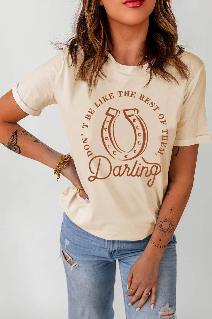 Khaki Darling Letter Graphic Print Short Sleeve T Shirt Khaki Darling Letter Graphic Print Short Sleeve T Shirt