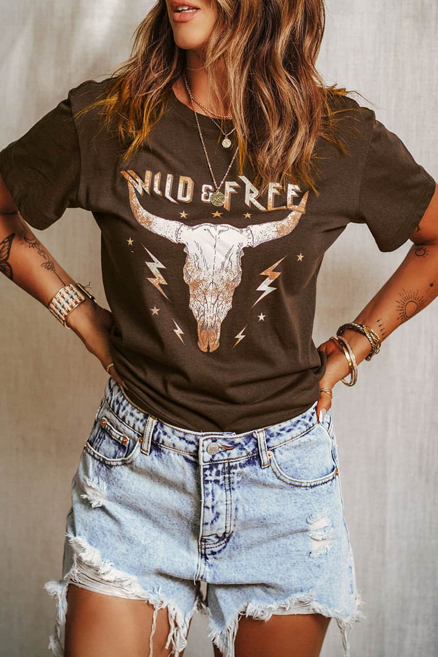 Brown WILD FREE Animal Graphic Tee