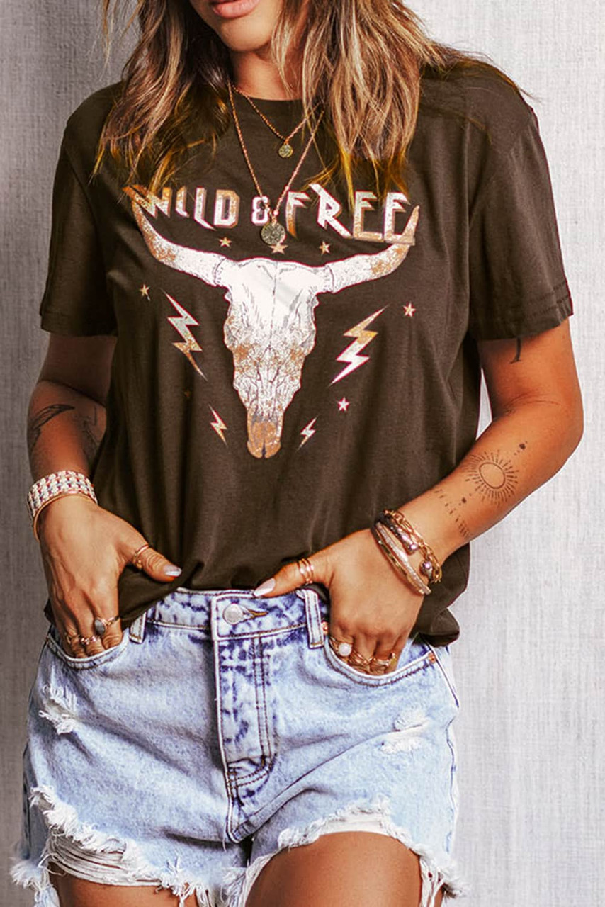 Brown WILD FREE Animal Graphic Tee