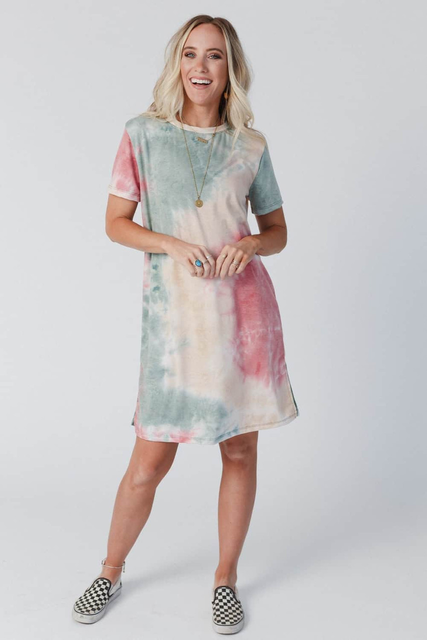 Multicolor Tie Dye Oversized Slit Tee Dress