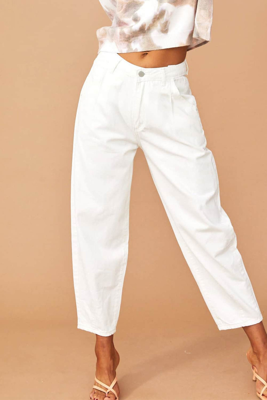 White Solid Color High Waist Harem Jeans