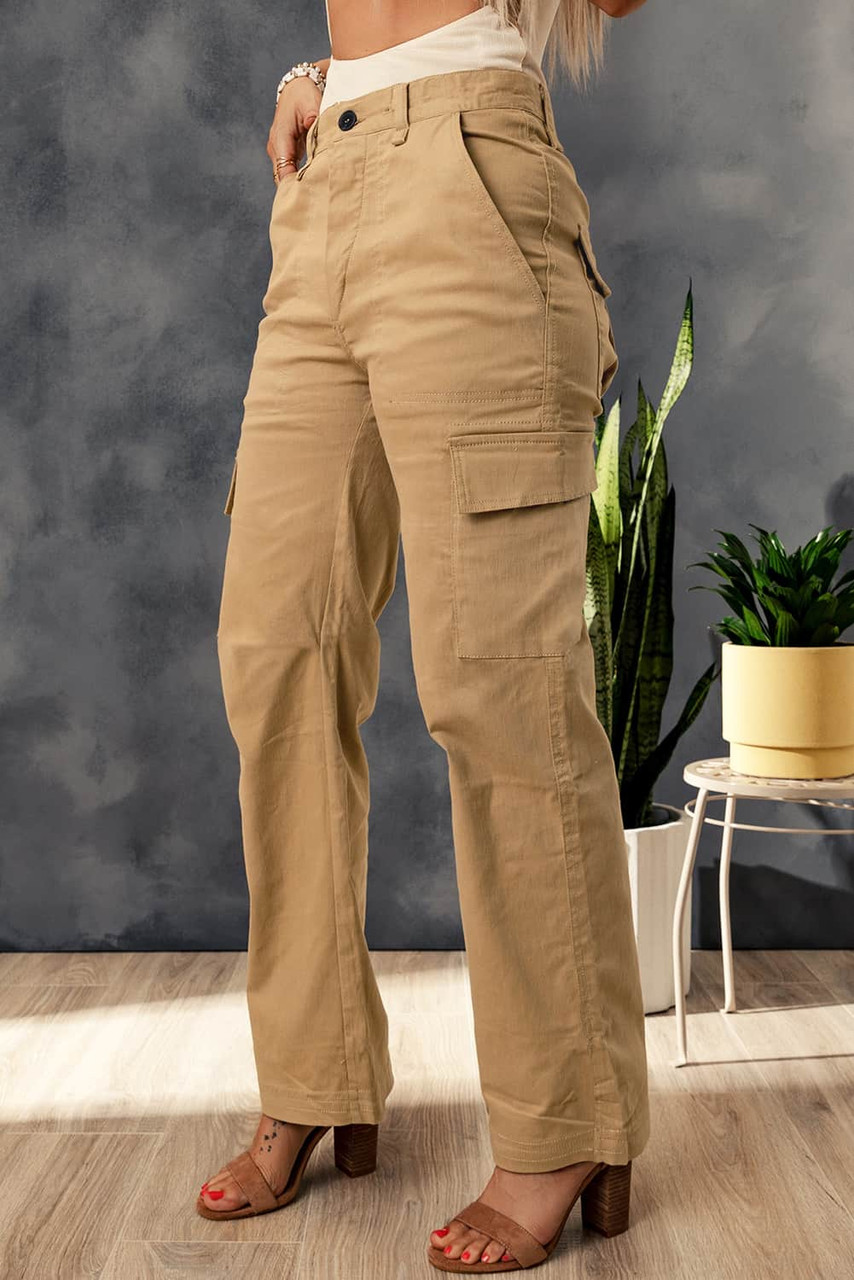 Brown Multi-pockets Straight-leg Cargo Pants