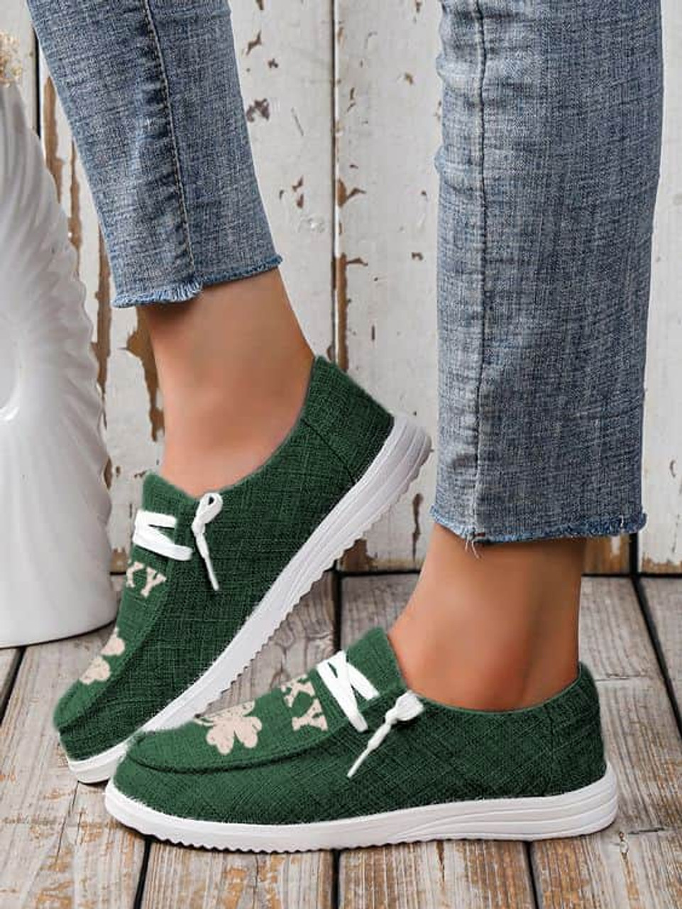 Green Lucky Clover Lace up Slip on Shoes