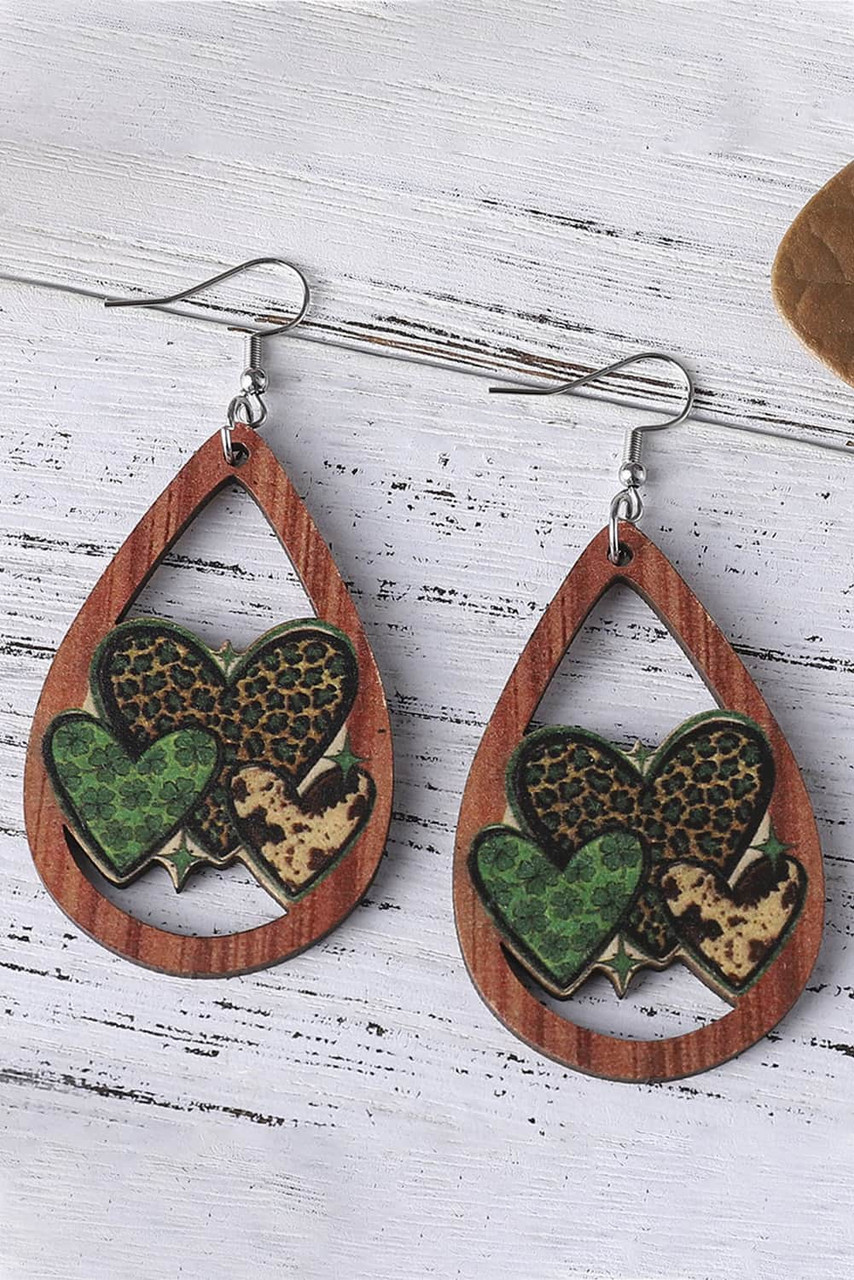 Brown Patrick\'s Day Hollow out Love Clover Earrings