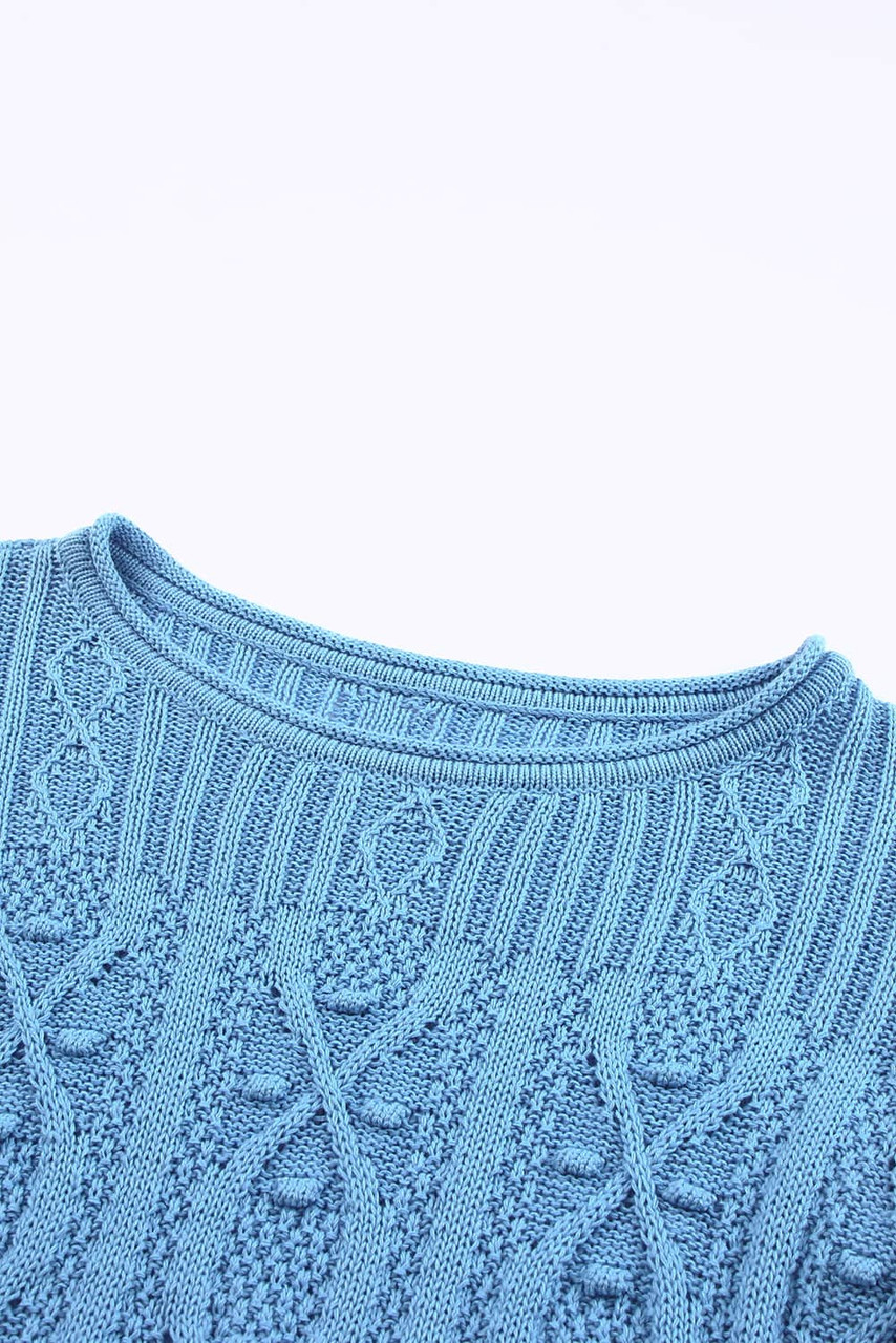 Sky Blue Ruffle Sleeve Cable Knit Sweater Sky Blue Ruffle Sleeve Cable Knit Sweater