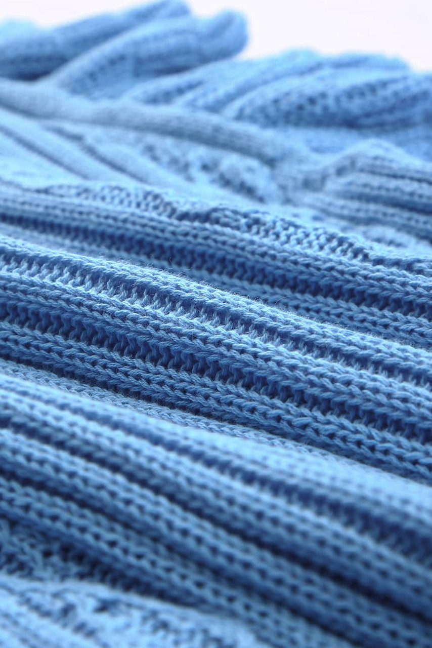 Sky Blue Ruffle Sleeve Cable Knit Sweater Sky Blue Ruffle Sleeve Cable Knit Sweater