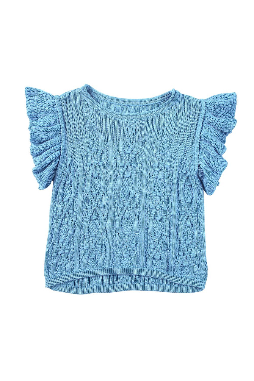 Sky Blue Ruffle Sleeve Cable Knit Sweater Sky Blue Ruffle Sleeve Cable Knit Sweater