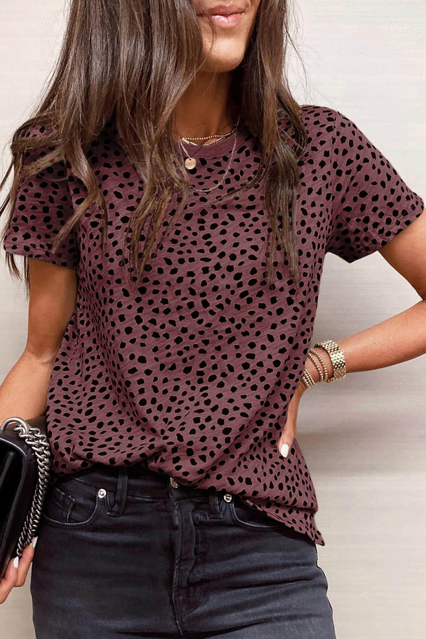 Red Cheetah Print O-neck Short Sleeve T Shirt