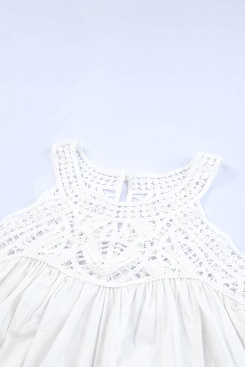 White Lace Crochet Sleeveless Babydoll Top