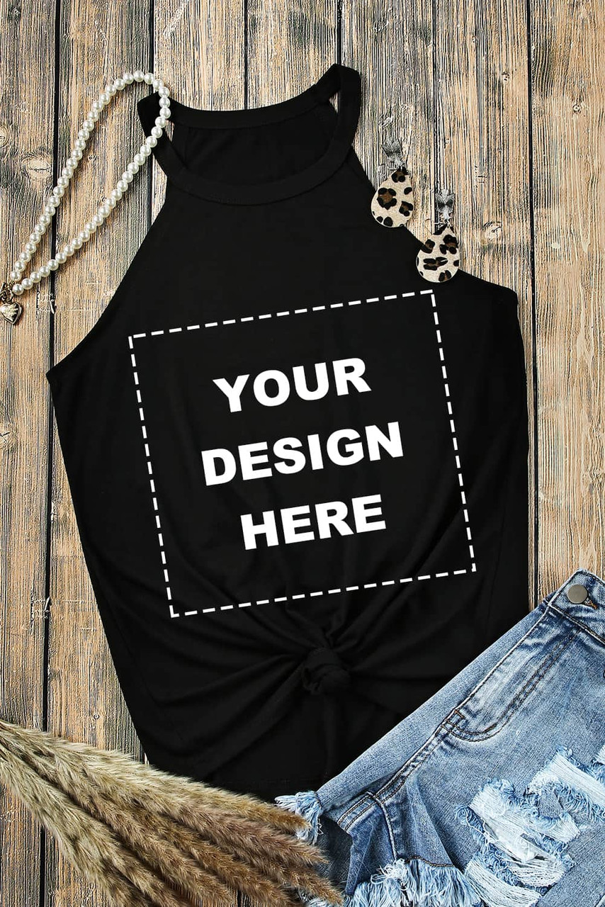 Blank Apparel - Black Solid Color Crew Neck Tank Top Customized