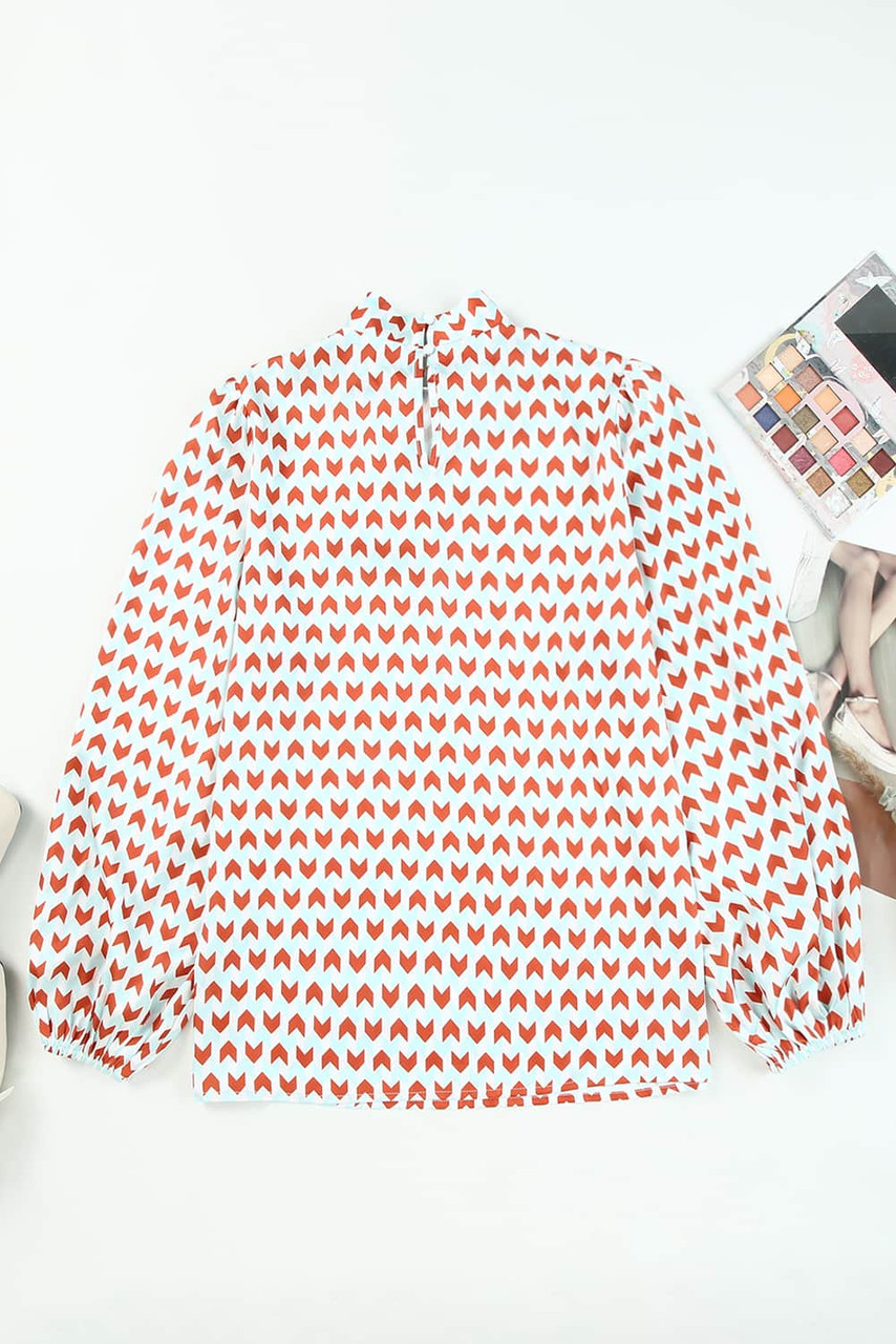 Multicolor Geometric Print Tie Puff Sleeve Blouse