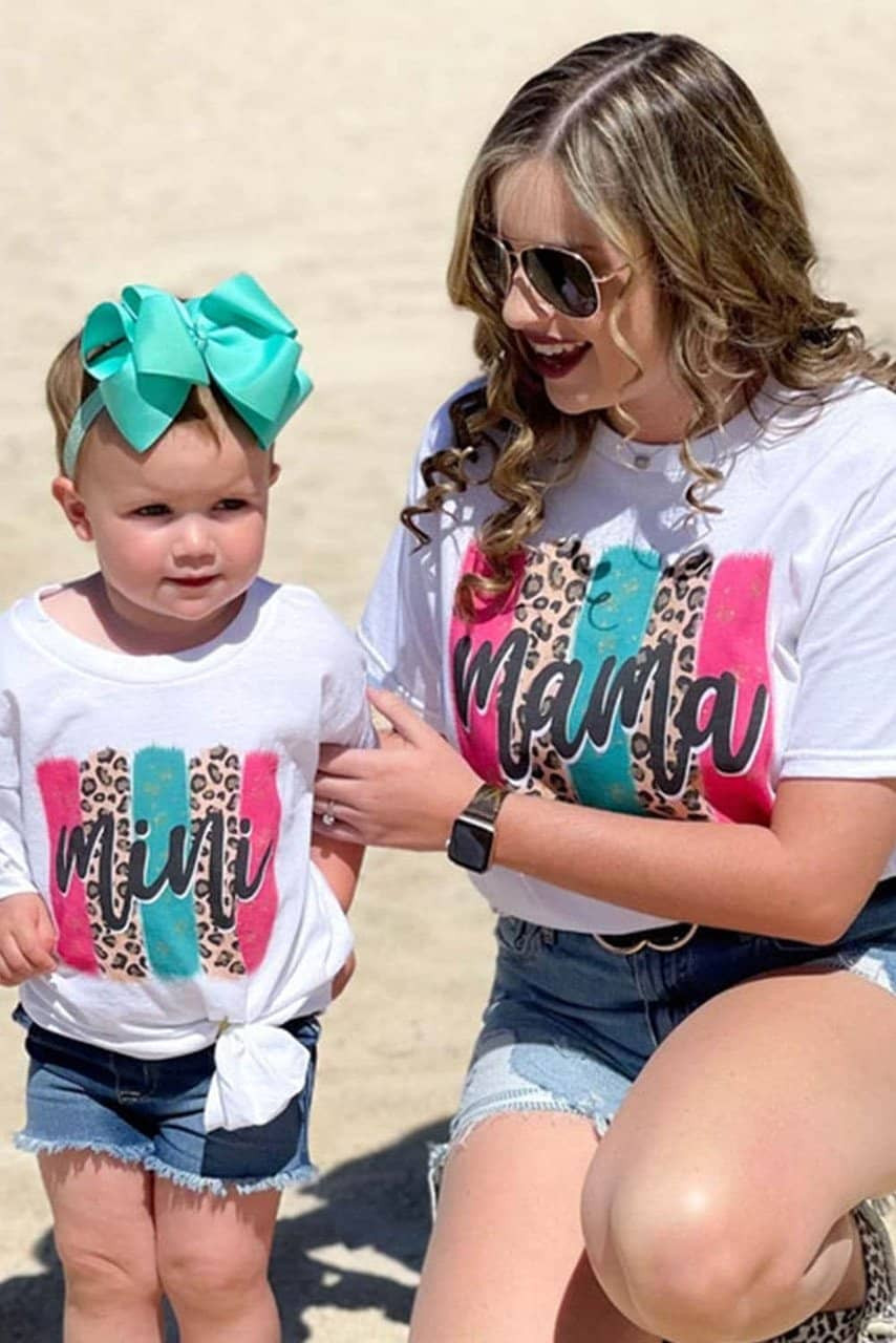 White mama Leopard Brush Stroke Graphic Print T Shirt