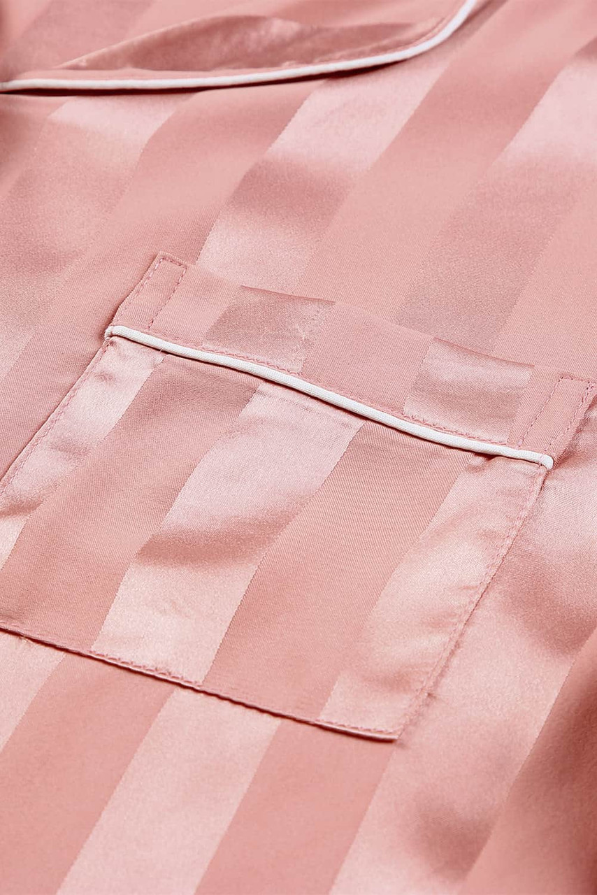 Pink Striped Print Buttoned Shirt and Drawstring Shorts Lounge Set Pink Striped Print Buttoned Shirt and Drawstring Shorts Lounge Set