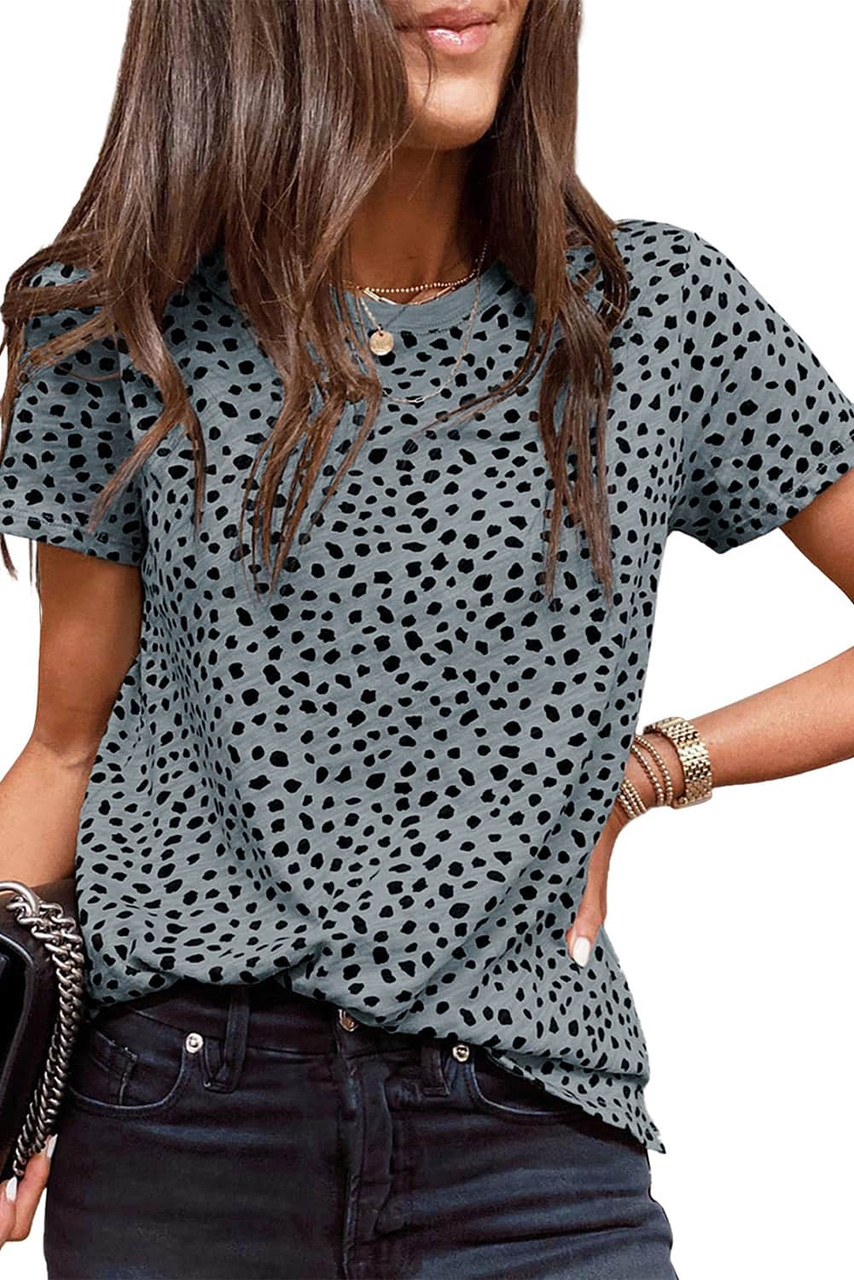 Gray Cheetah Print O-neck Short Sleeve T Shirt