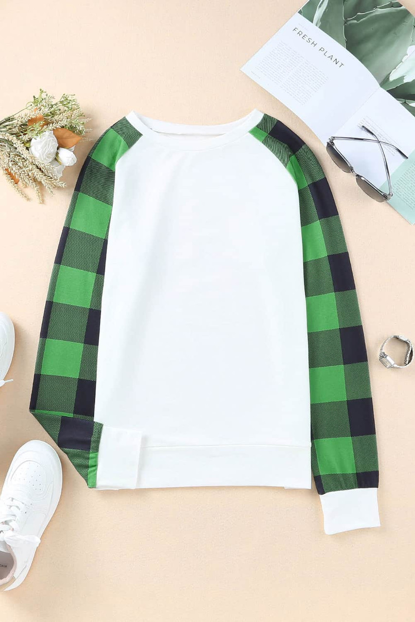 Blank Apparel - Green Buffalo Plaid Long Sleeve Sweatshirt