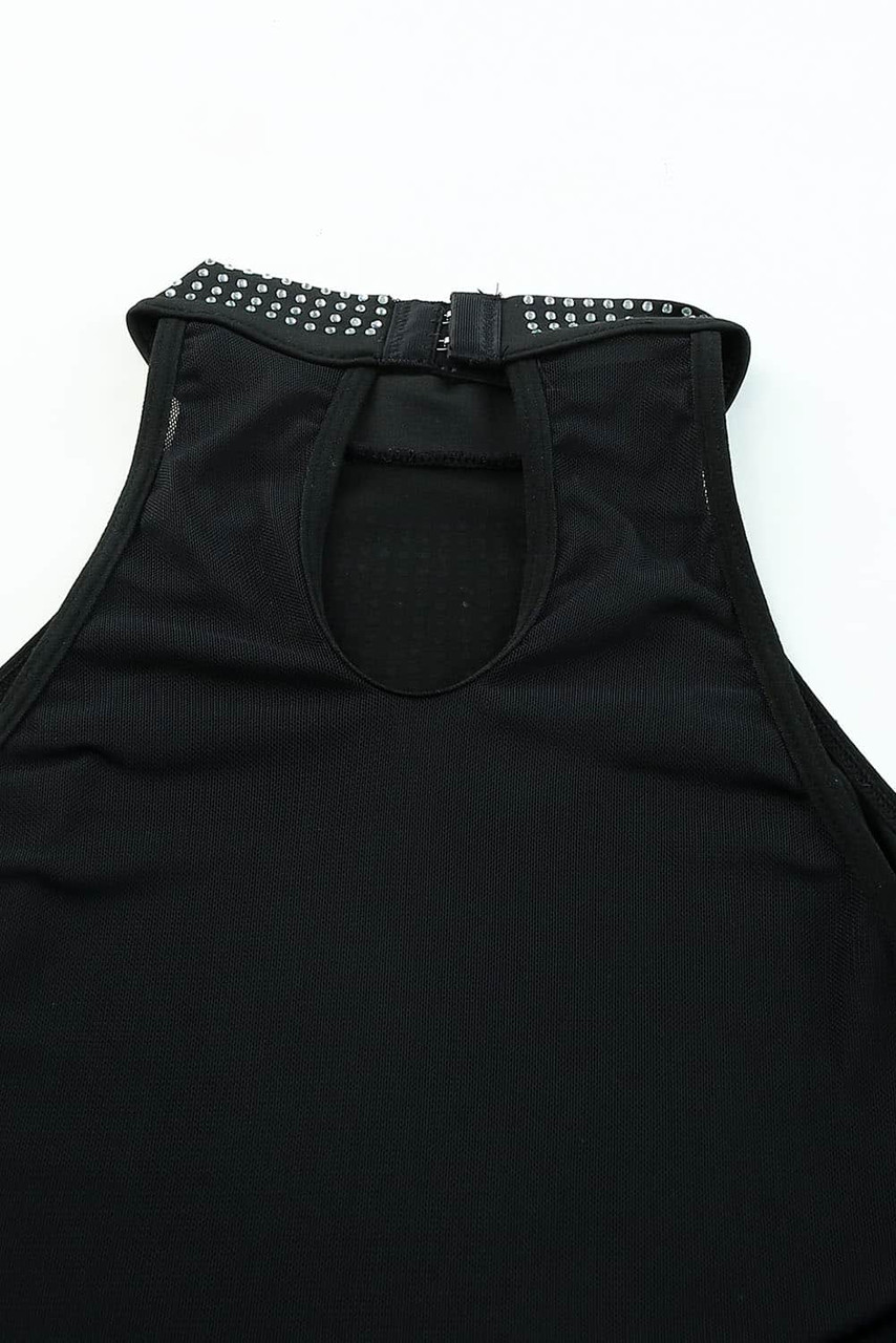 Women's Black High Neck Sleeveless Diamante Bodysuit 