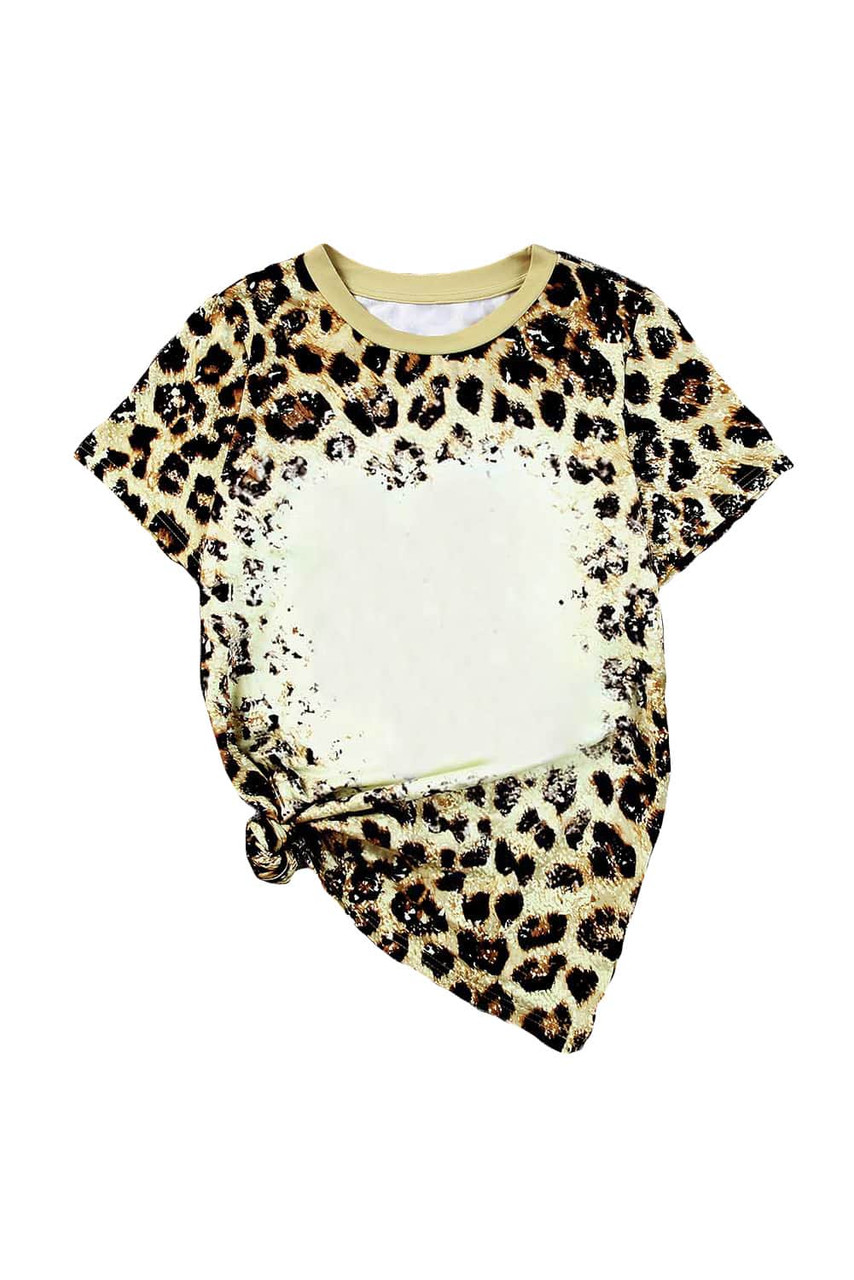 Leopard Bleached O-neck Short Sleeve T Shirt