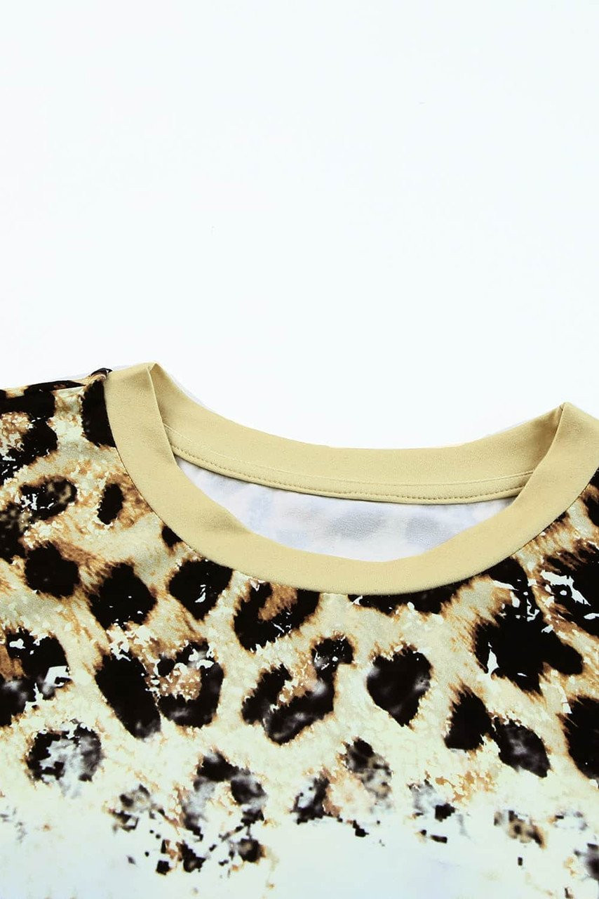 Leopard Bleached O-neck Short Sleeve T Shirt