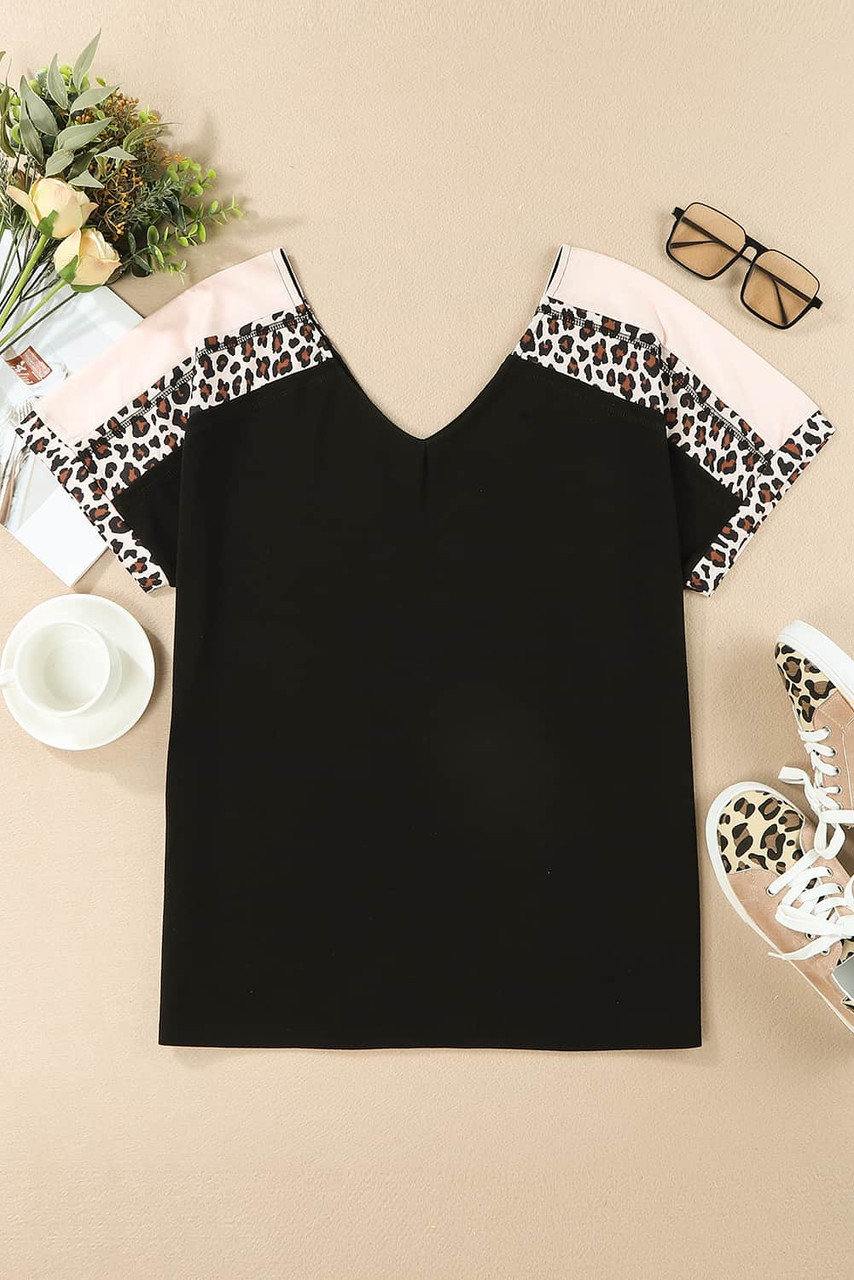 Blank Apparel - Black Leopard Sleeve Top Customized