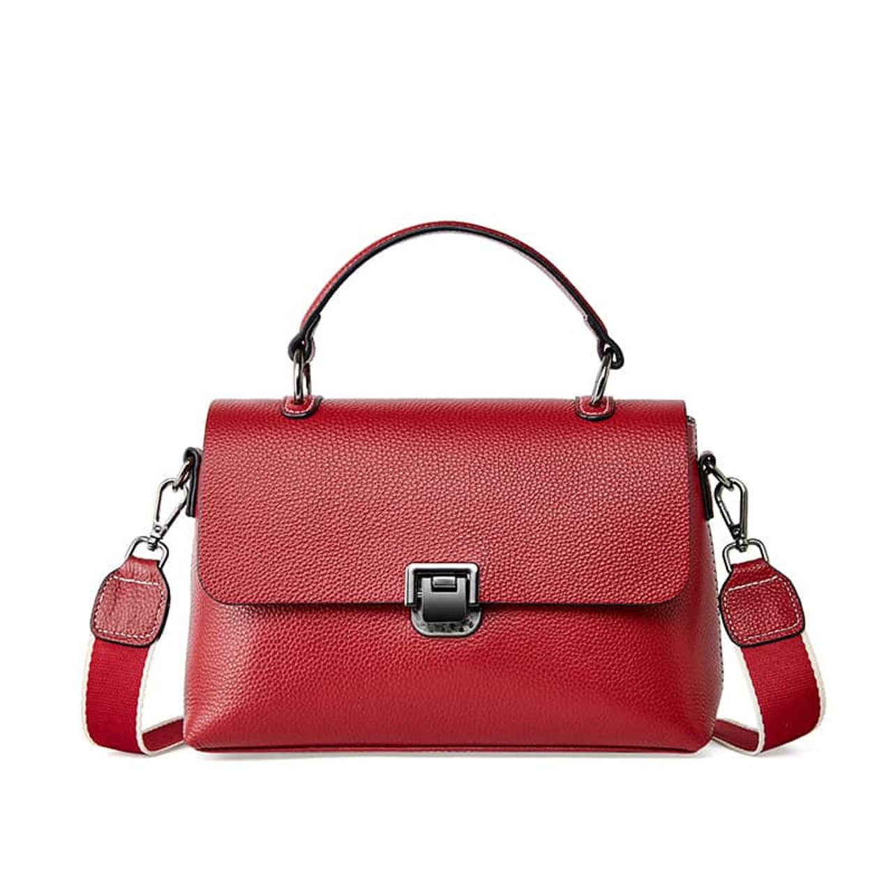 Cowhide Bag Women All-Match Leather Handbag Lychee Pattern