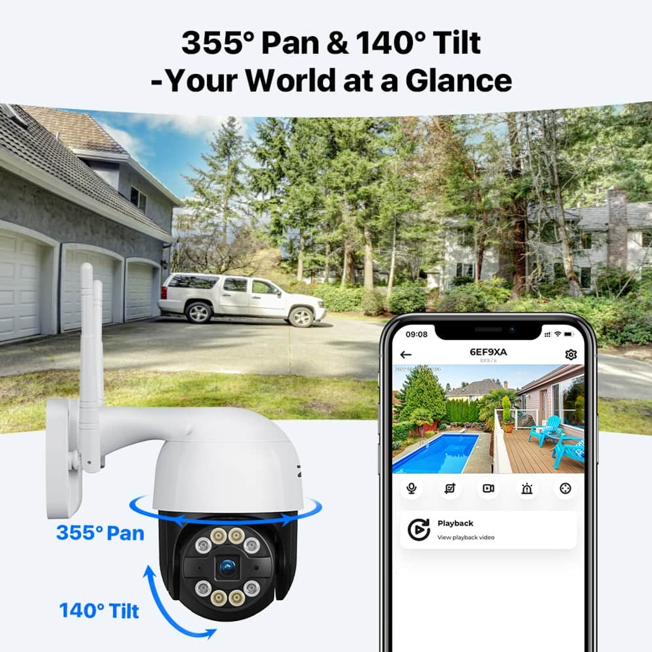 ZOSI 1080P PTZ Camera H.265+ Starlight Night Vison Wifi Surveillance Outdoor