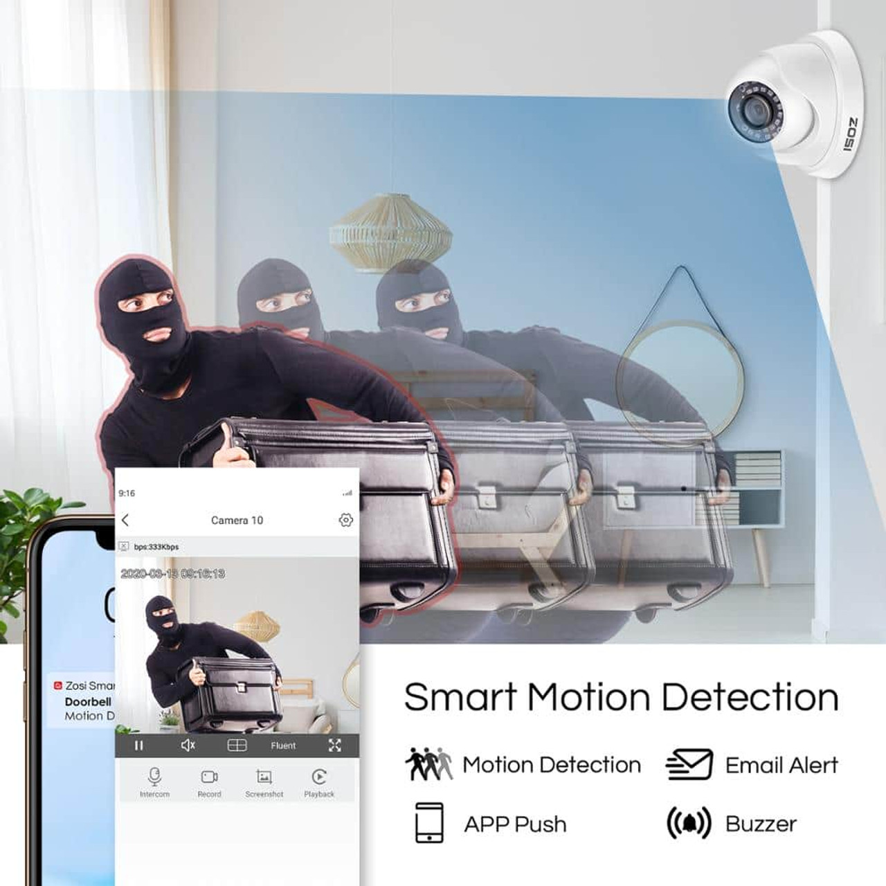 ZOSI 1080P 4-IN-1 Outdoor Indoor Video Surveillance Security CCTV Security System