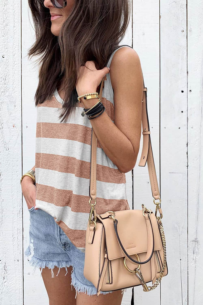 Apricot Striped V Neck Tank Top Apricot Striped V Neck Tank Top
