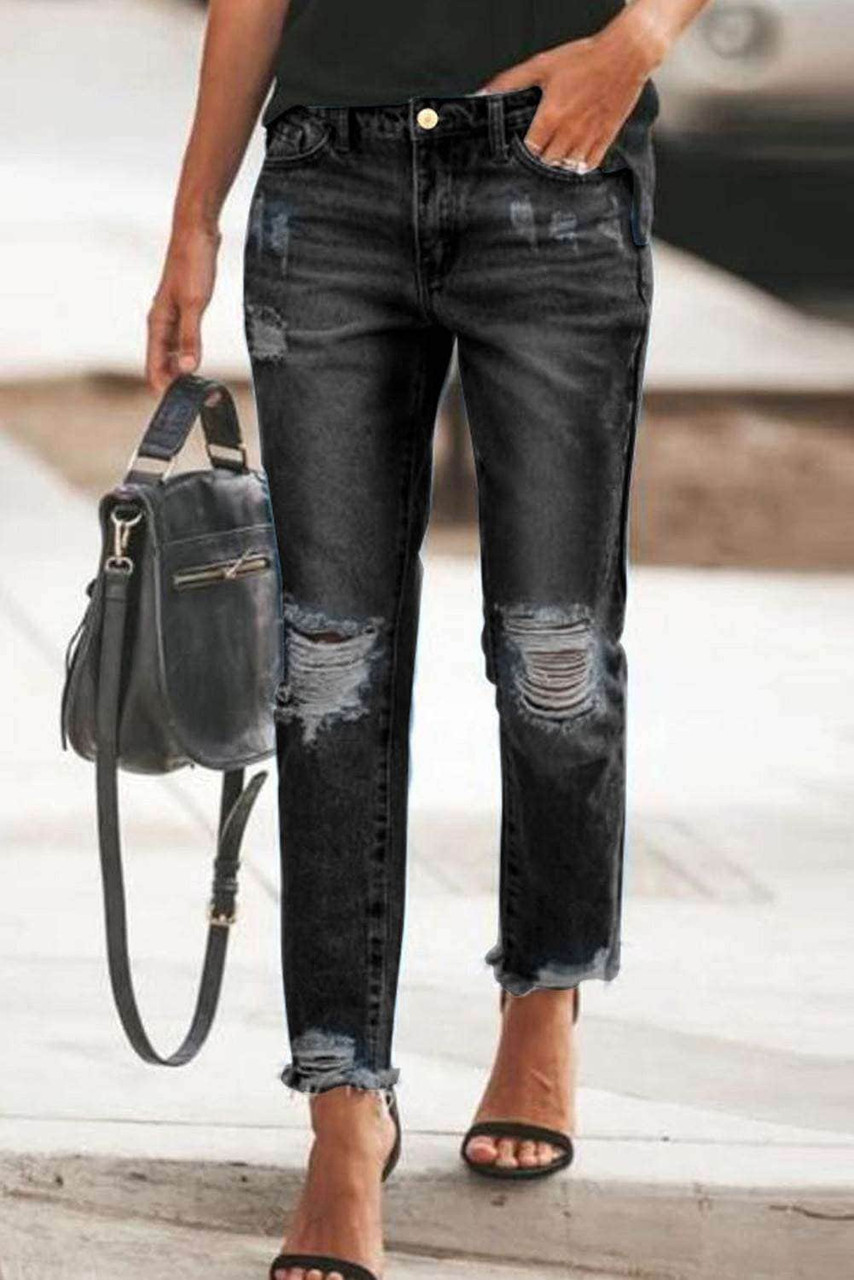 Ripped Slim Fit Washed Jeans