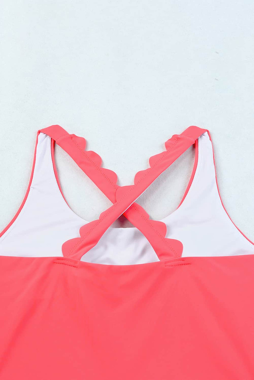 Pink Scalloped Criss Cross High Waist Bikini