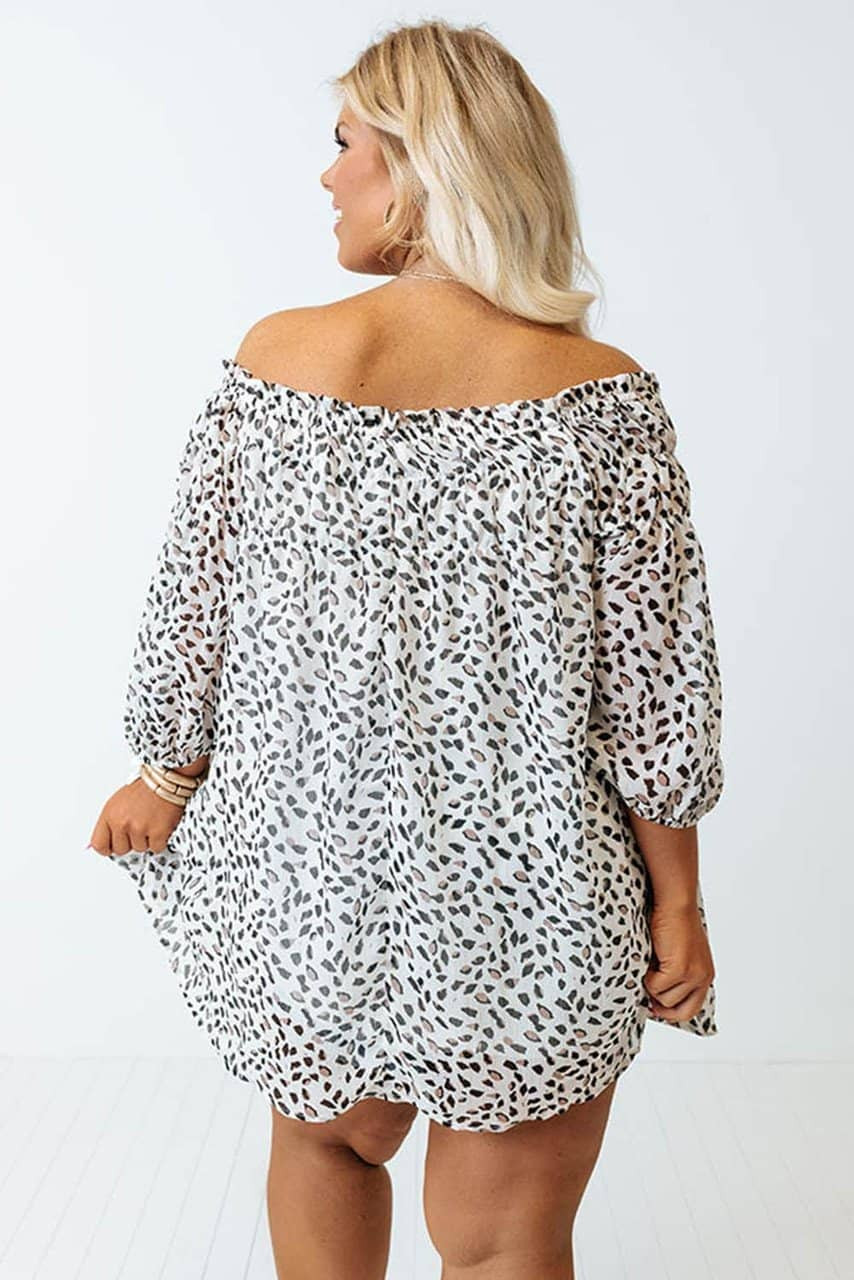 Cheetah Spotted Plus Size Off Shoulder Blouse Cheetah Spotted Plus Size Off Shoulder Blouse