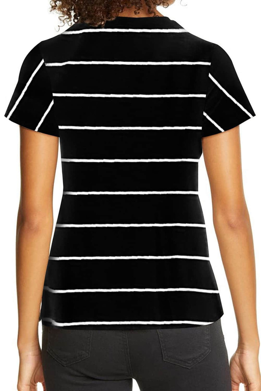 Black Round Neck Striped Print T-shirt