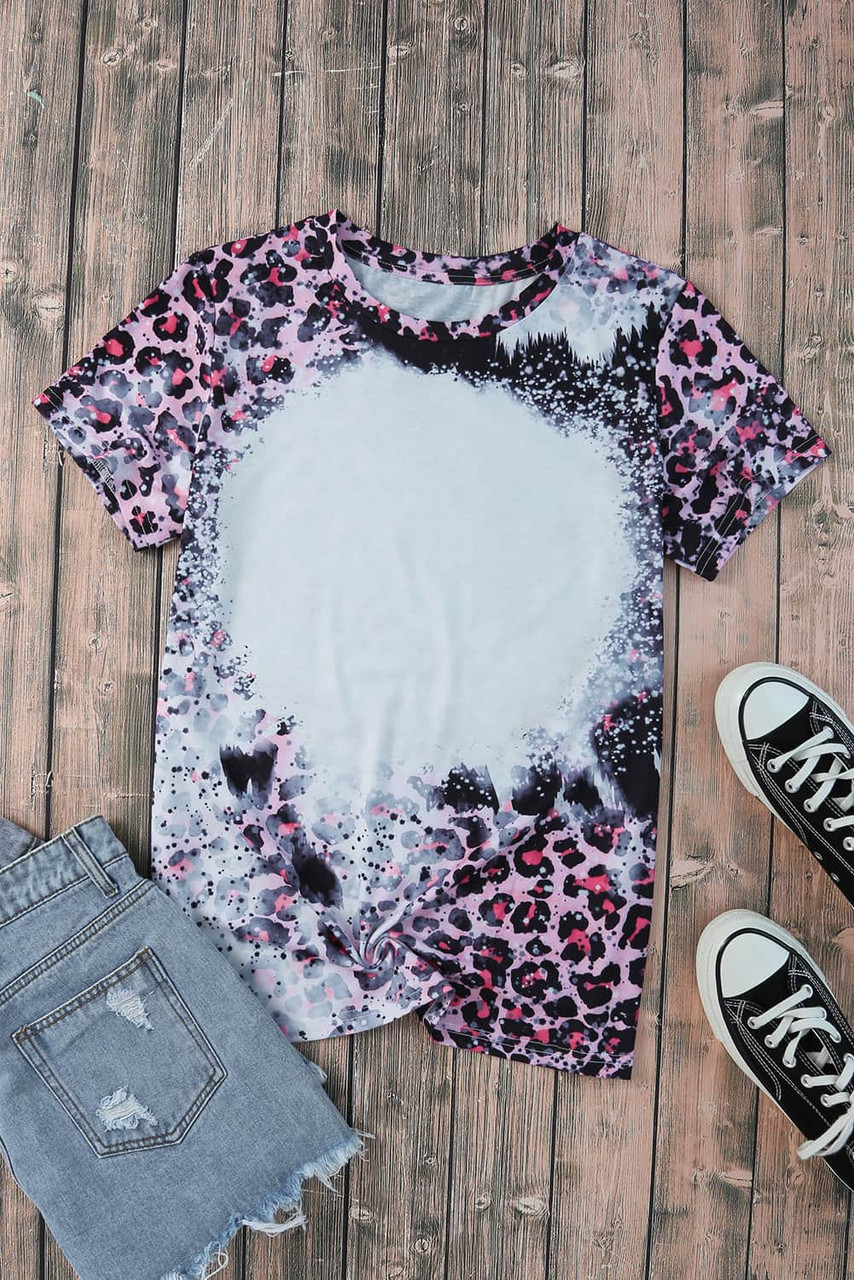 Pink Leopard Dyed Print Bleached Blank Tee