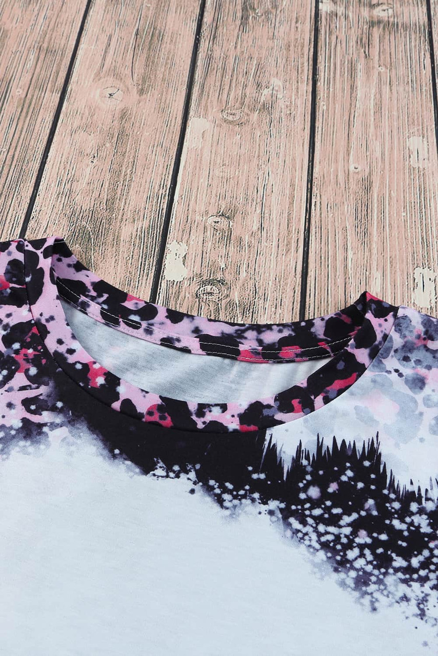 Pink Leopard Dyed Print Bleached Blank Tee