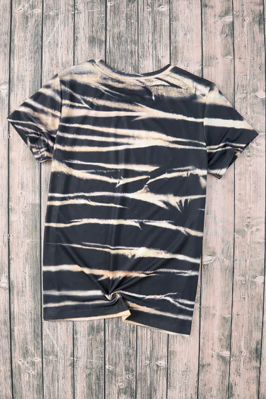 Blue Tie Dye Stripe Print Bleached T-Shirt