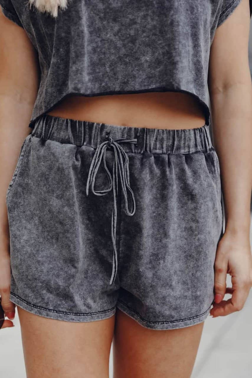 Black Acid Washed Short Lounge Set Black Acid Washed Short Lounge Set