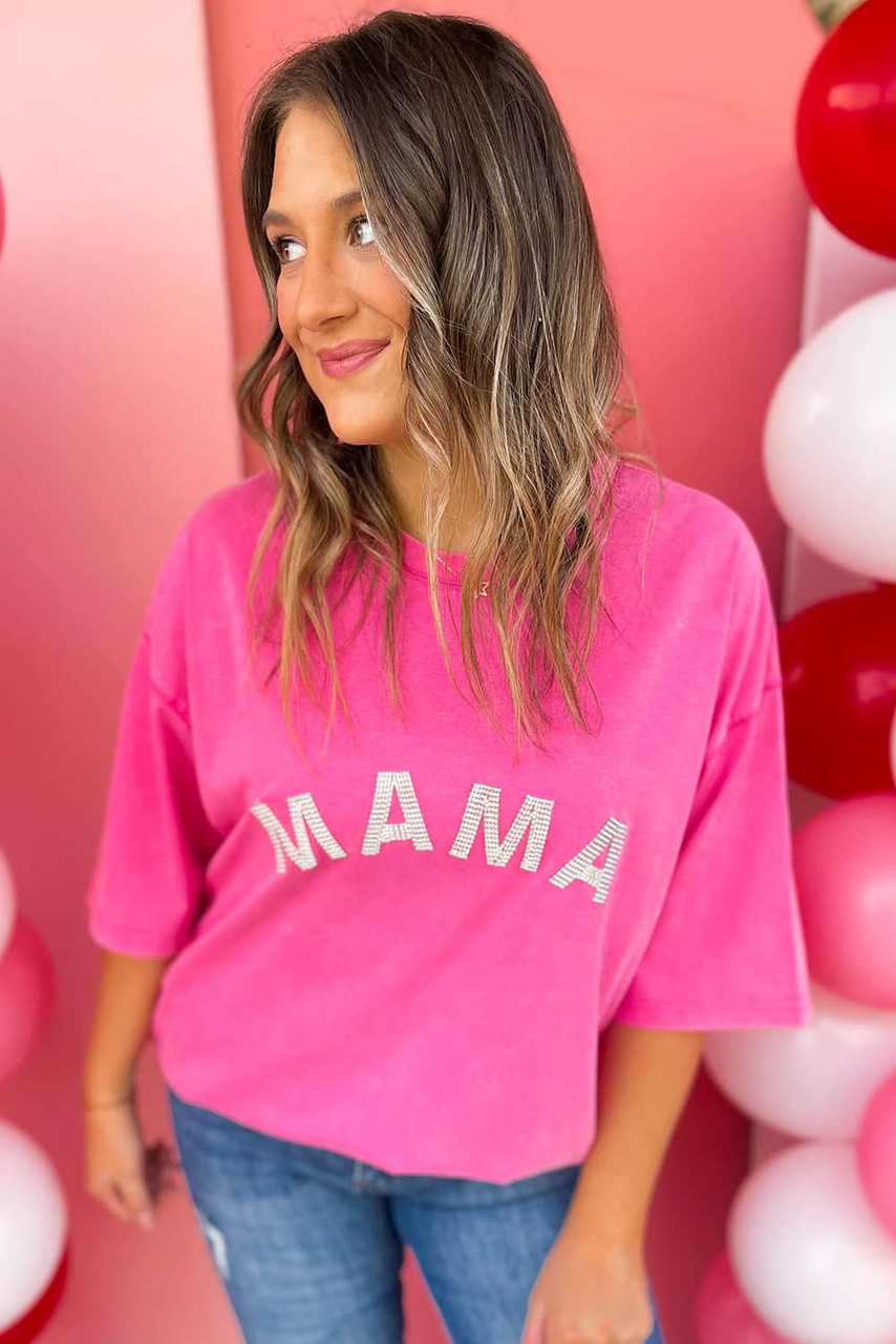 Rose Rhinestone MAMA Graphic T Shirt