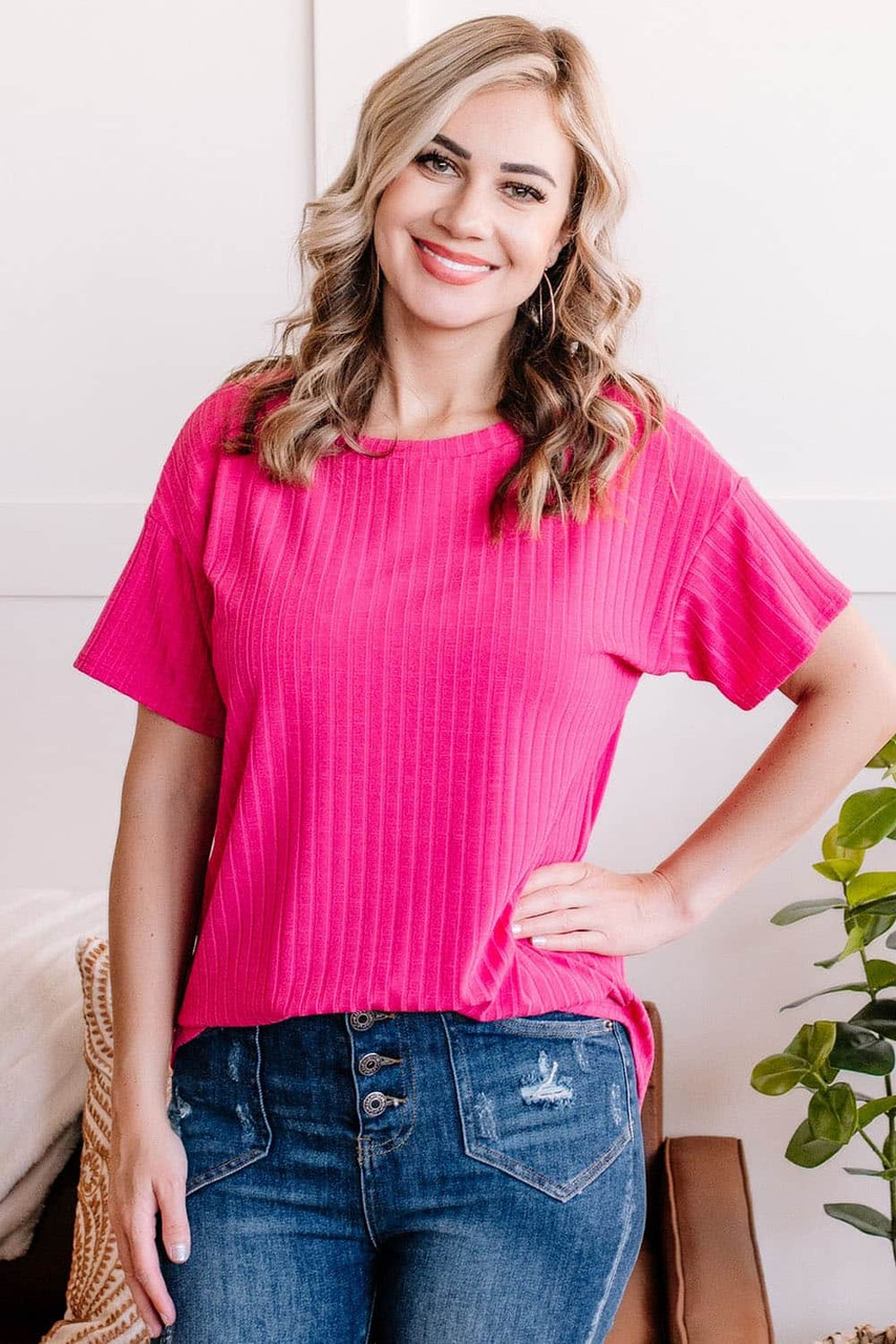 Rose Plus Size Ribbed Knit T-shirt