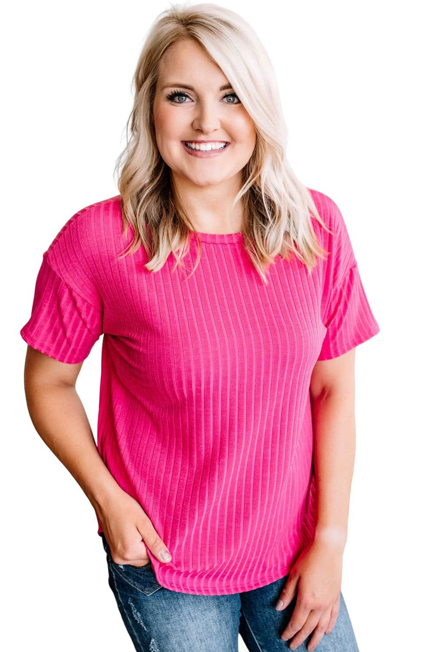 Rose Plus Size Ribbed Knit T-shirt