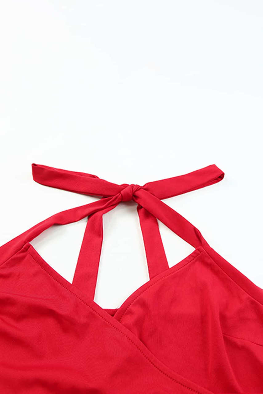 Red Halter Neck Wrapped Mini Bodycon Dress Red Halter Neck Wrapped Mini Bodycon Dress