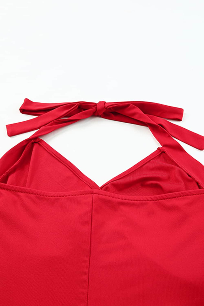 Red Halter Neck Wrapped Mini Bodycon Dress Red Halter Neck Wrapped Mini Bodycon Dress