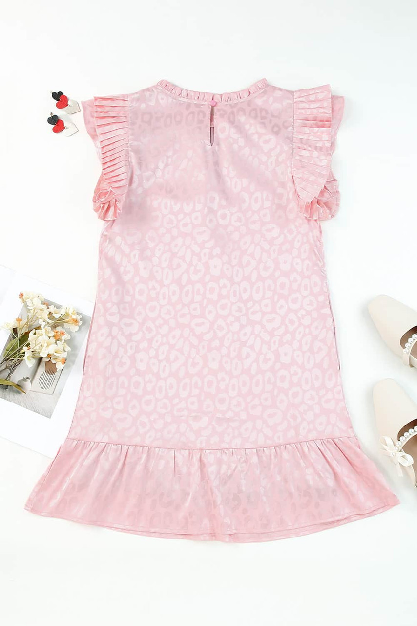 Pink Leopard Satin Ruffled Mini Dress