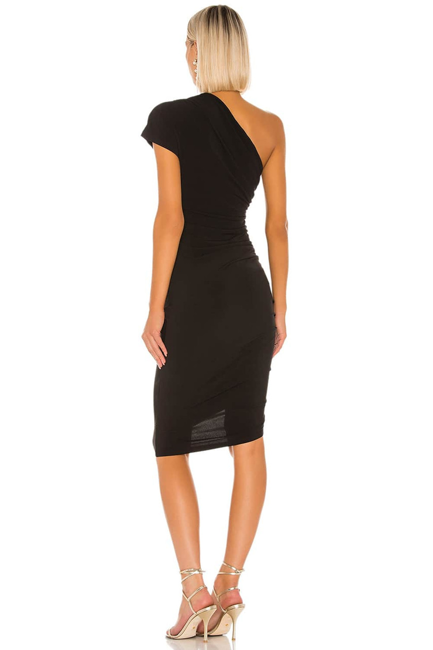 Black One-shoulder Short Sleeve Ruched Bodycon Dress